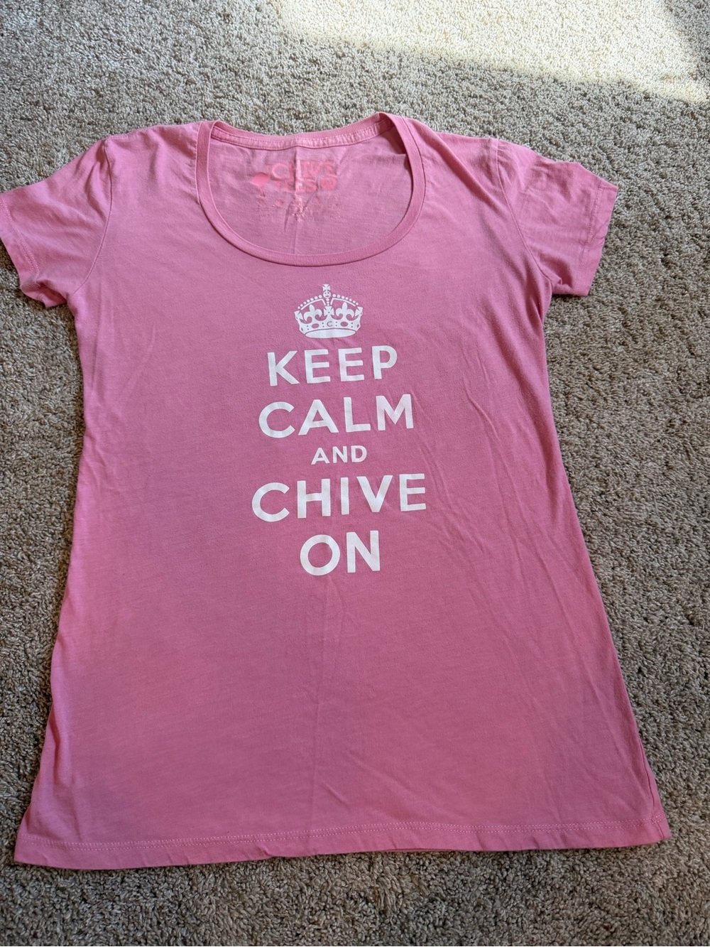 Keep Calm and Chive On Pink Short Sleeve Tee